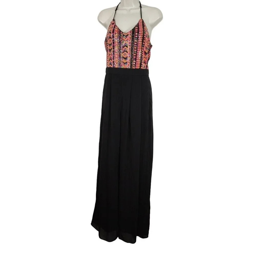 Ya Los Angeles Black Sequin Jumpsuit Women Juniors Size M Sleeveless Party